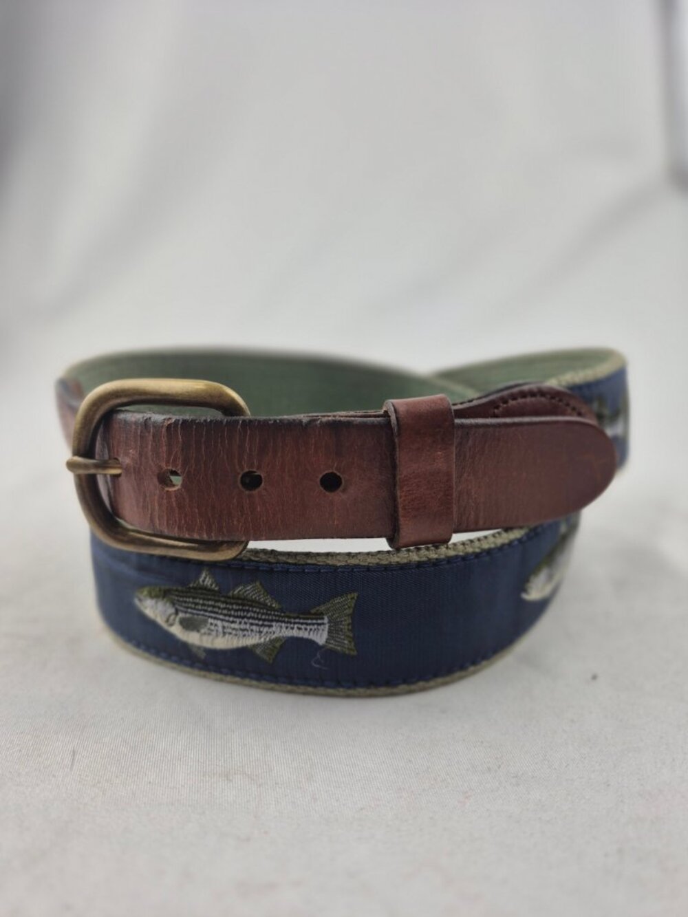 Leather Man Ltd. Essex CT Cotton Web Belt Bass Fish Woven Ribbon Coastal Preppy